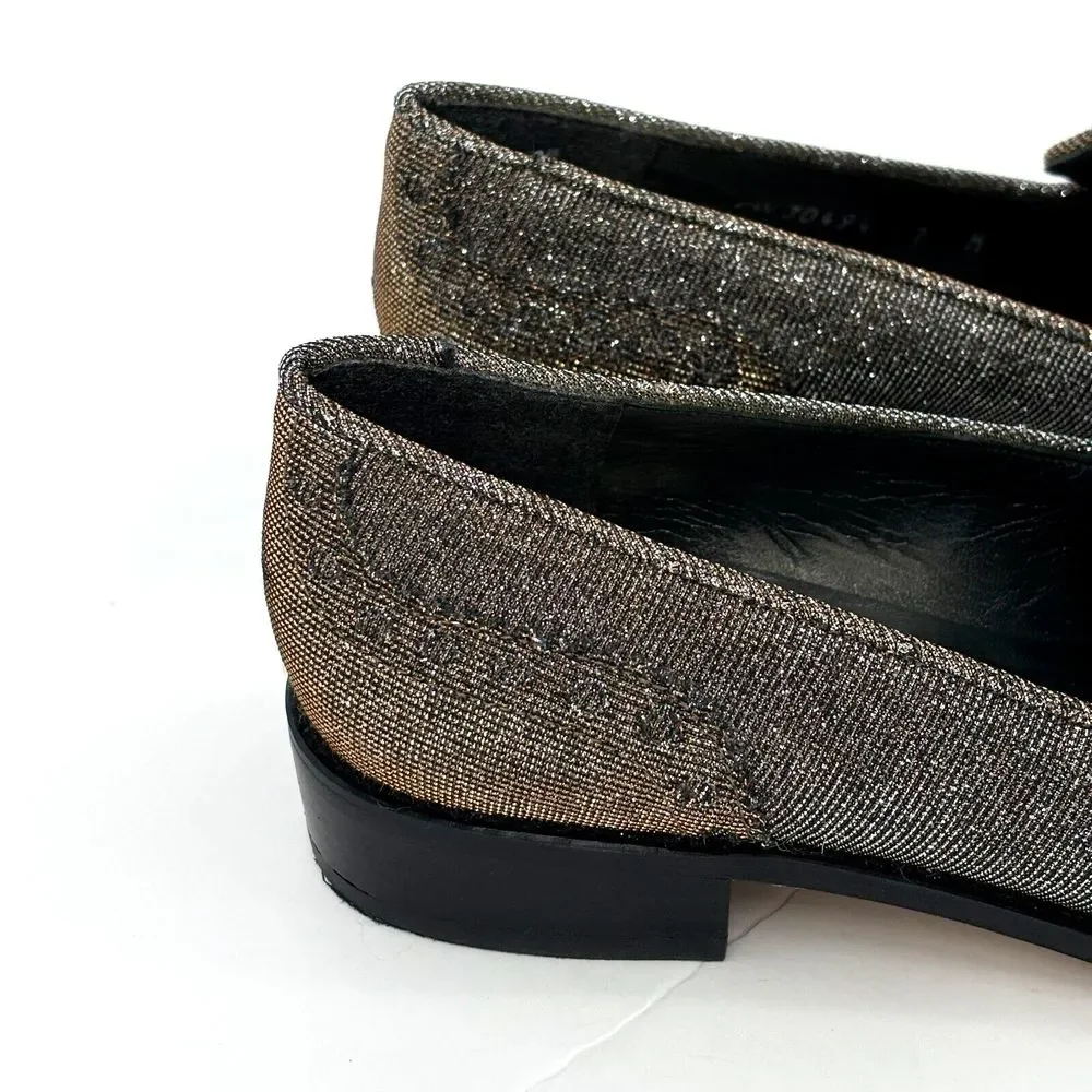 Stuart Weitzman Womens 7 Leather Colorblock Pattern Metallic Gold Silver Loafers